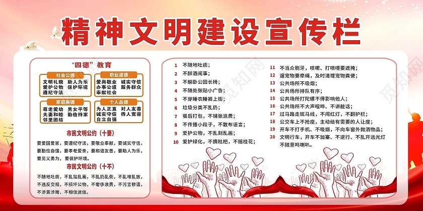 红色庄重简约精神文明建设宣传栏市民公约