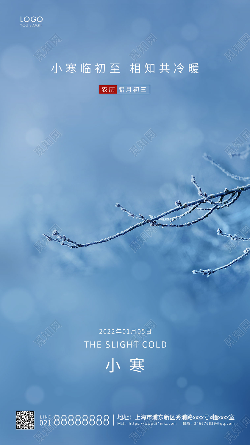 蓝色简约二十四节气小寒海报小寒ui手机海报