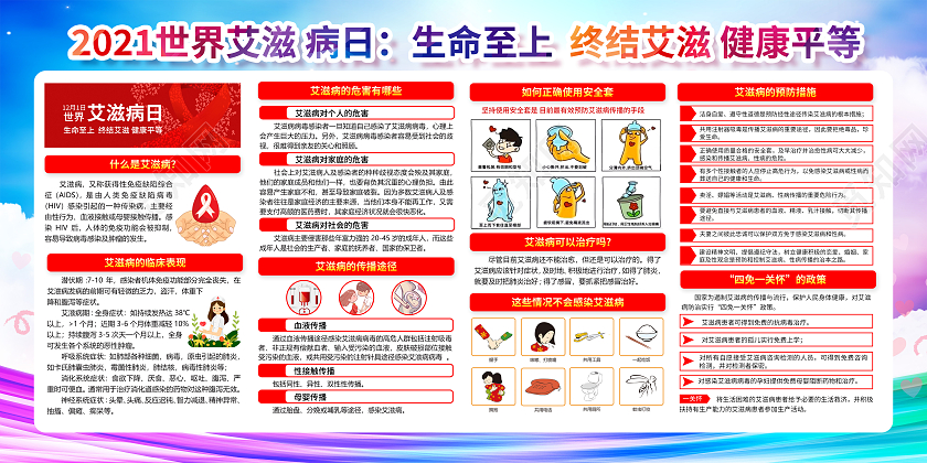水彩风格2021世界艾滋病日宣传栏