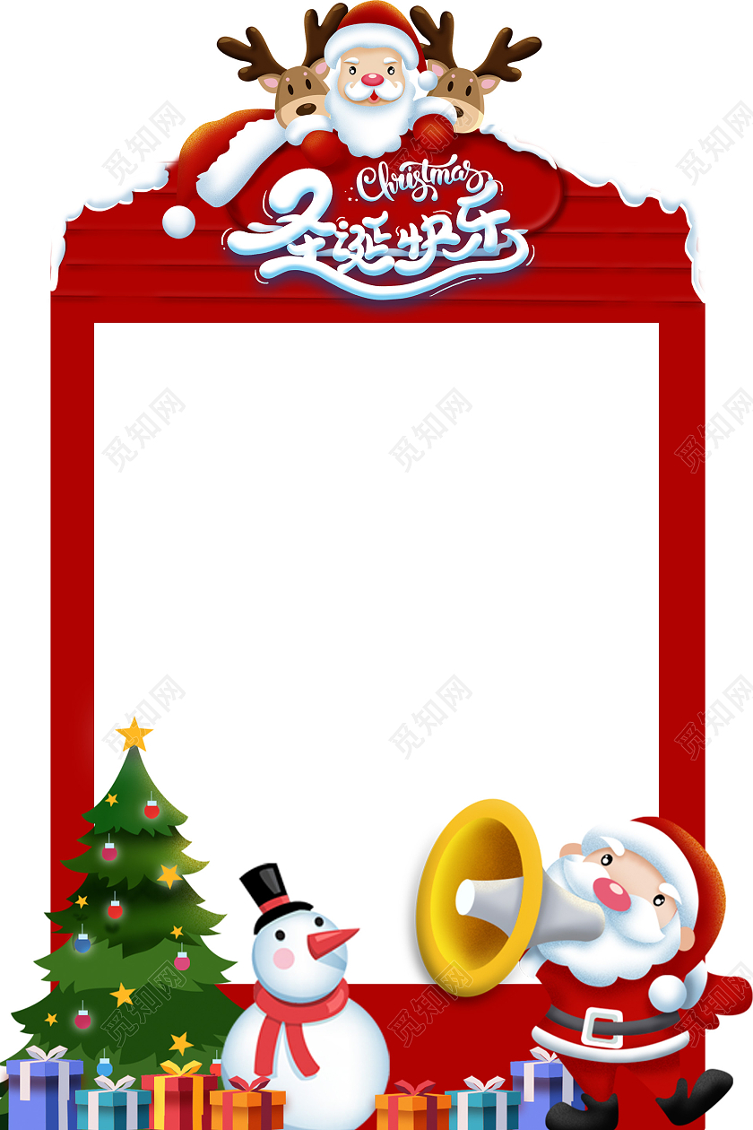 圣诞节红色背景卡通风格拍照框圣诞节圣诞拍照框圣诞节拍照框