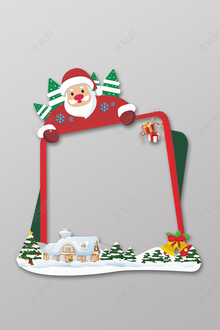 圣诞节红色背景卡通风格拍照框圣诞节相片框圣诞拍照框