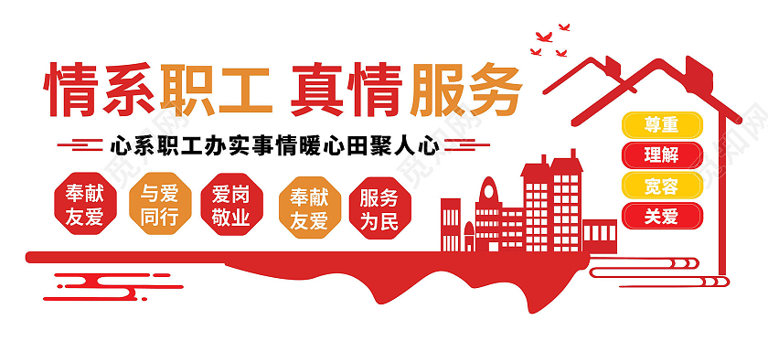 红色创意大气情系职工真情服务文化墙设计工会职工之家文化墙