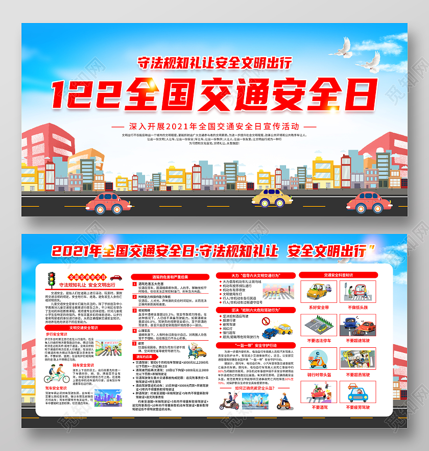 红色大气全国交通安全日宣传栏展板