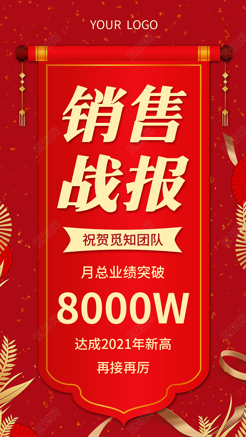 红色喜庆风格销售战报销售战报手机海报