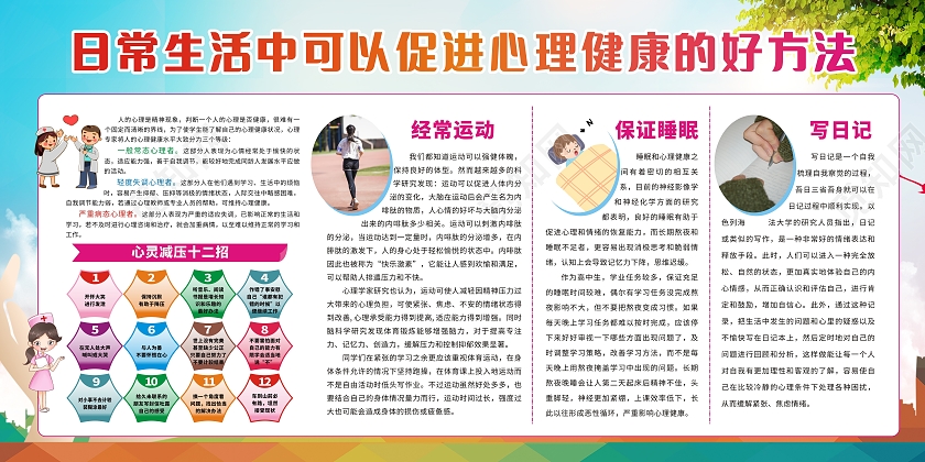 日常生活中可以促进心理健康的好方法展板