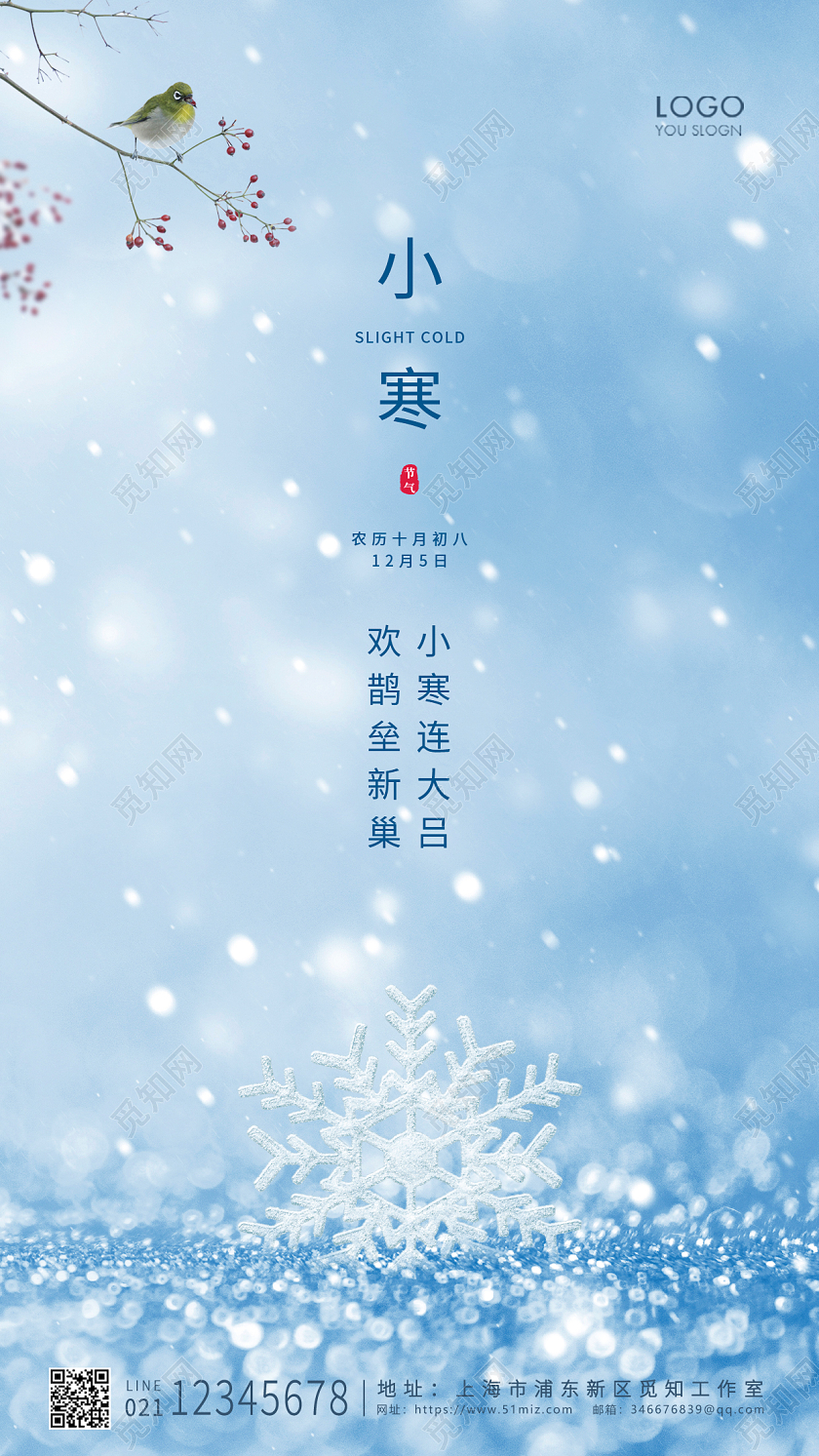 灰色简约风格小寒UI手机海报设计