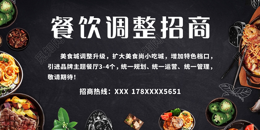 黑色简约餐饮调整招商展板餐饮招商