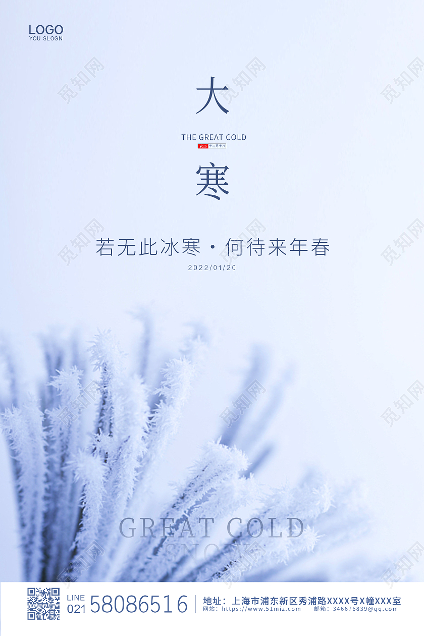 白色简约大气实拍二十四节气大寒宣传海报大寒海报