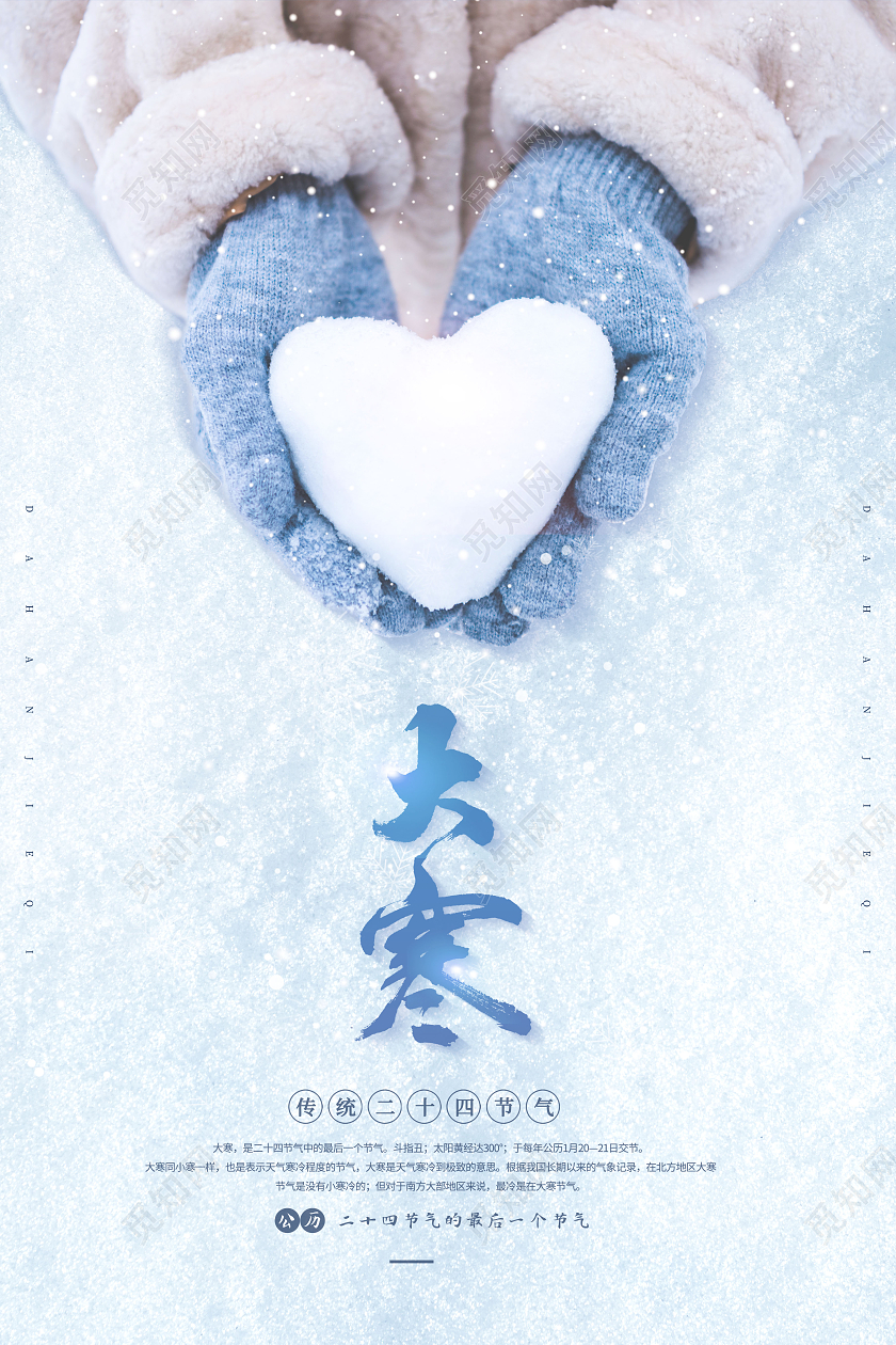 简约创意大气实景照片大寒二十四节气大寒手机海报大寒海报