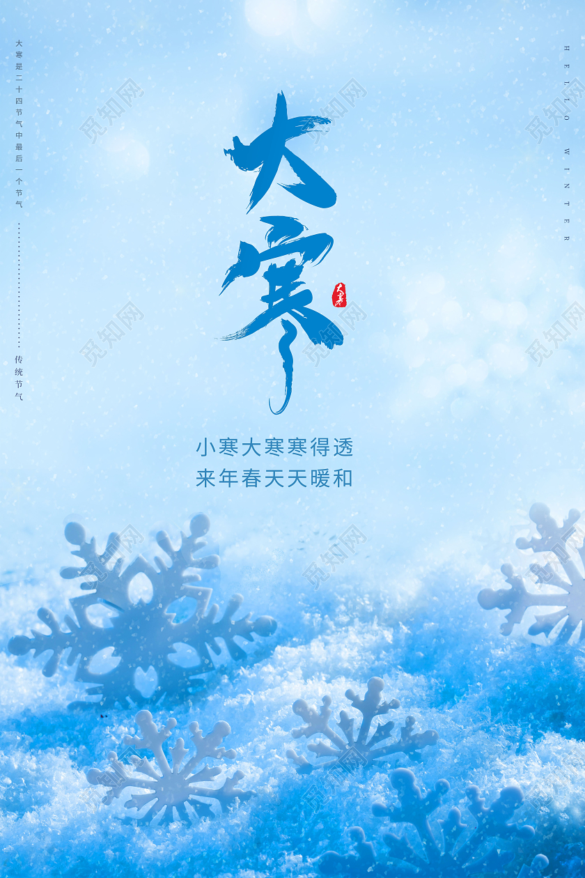 简约创意大气实景照片大寒二十四节气大寒手机海报大寒海报