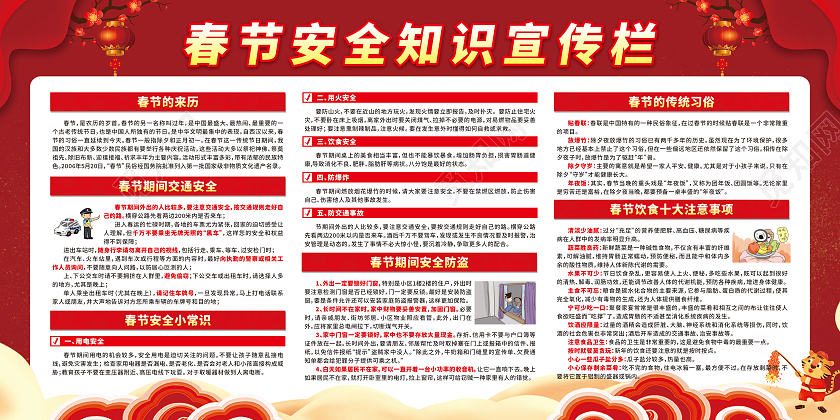 红色卡通春节安全知识宣传栏春节宣传栏
