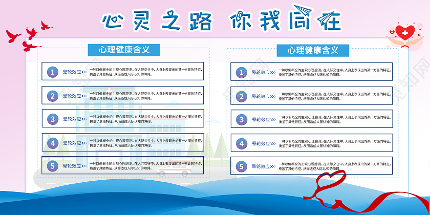 蓝色卡通关爱生命心理健康宣传栏