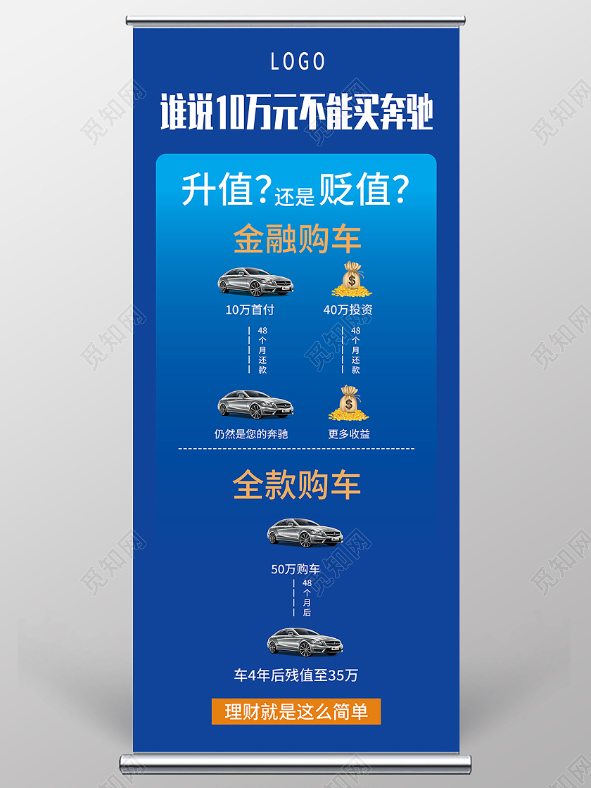 蓝色简约谁说十万不能买奔驰汽车活动展架易拉宝汽车金融