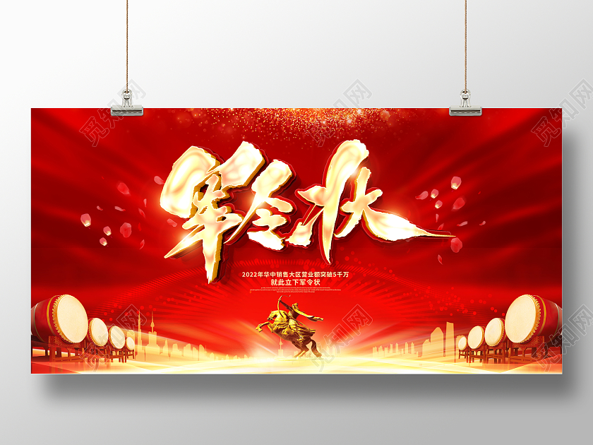 红色大气销售业绩军令状宣传展板设计