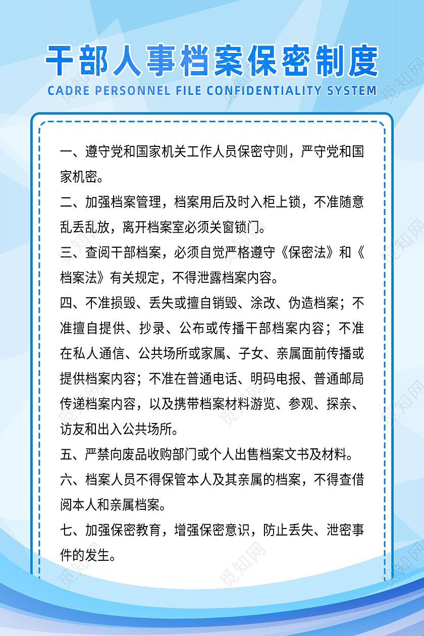 蓝色简约干部人事档案保密制度保密海报