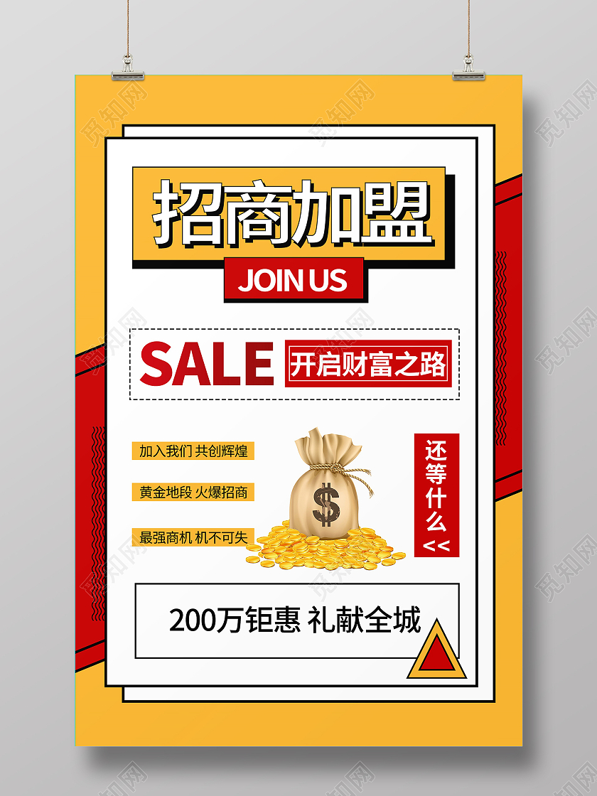 黄色孟菲斯招商加盟餐饮招商海报宣传海报