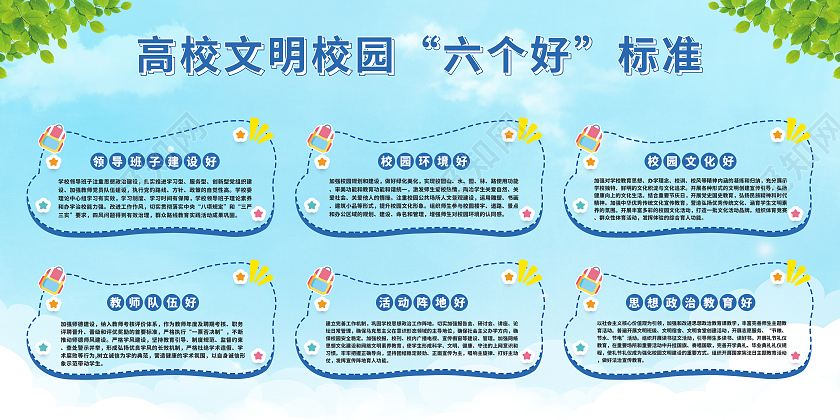 蓝色大气简洁文明校园六个好标准展板