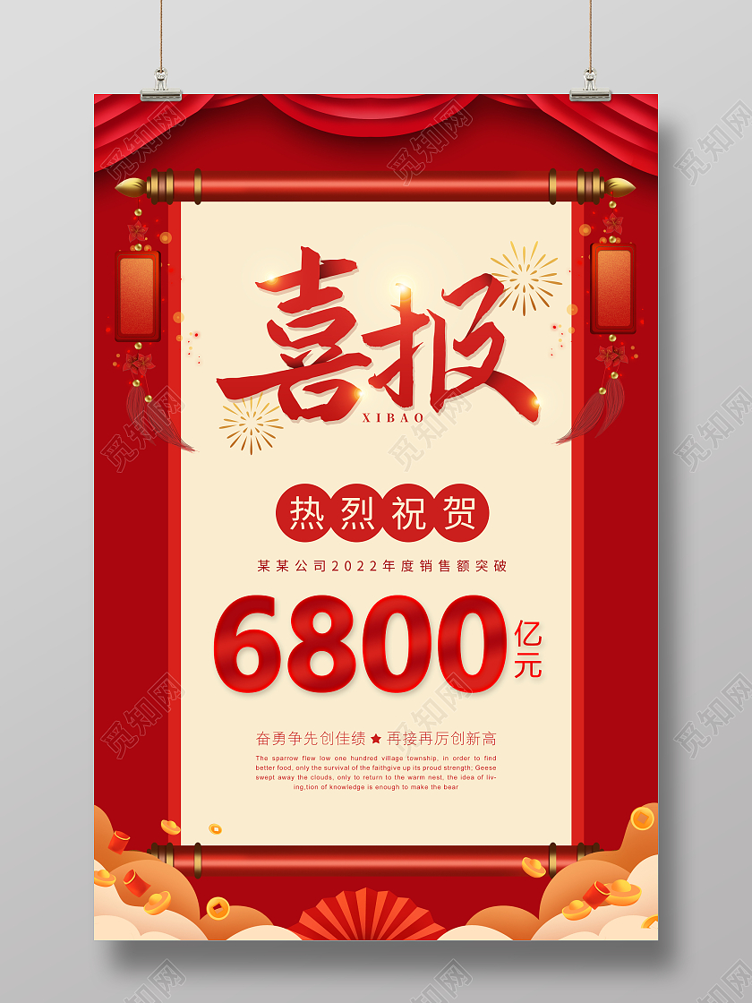 红色中国风2022虎年喜报海报