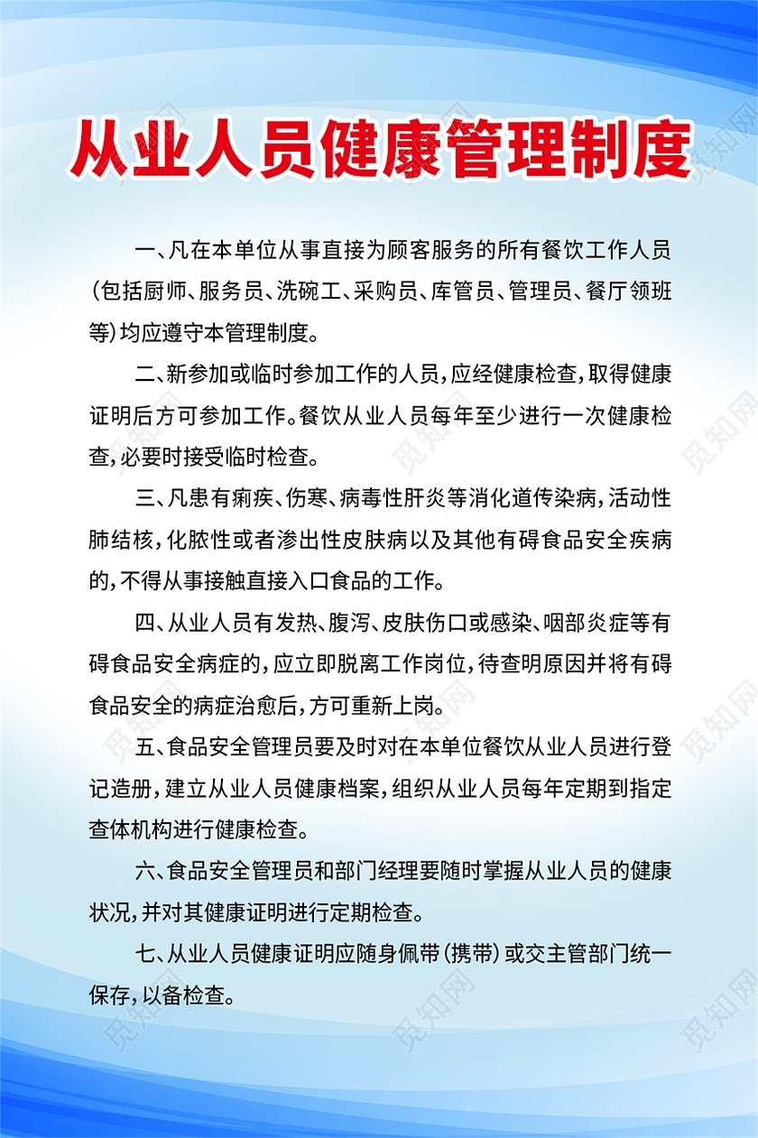 蓝色简约风从业人员健康管理制度健康管理海报