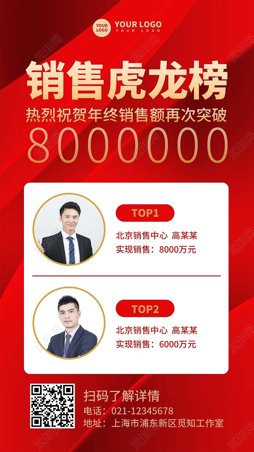 红色简约销售龙虎榜手机文案海报