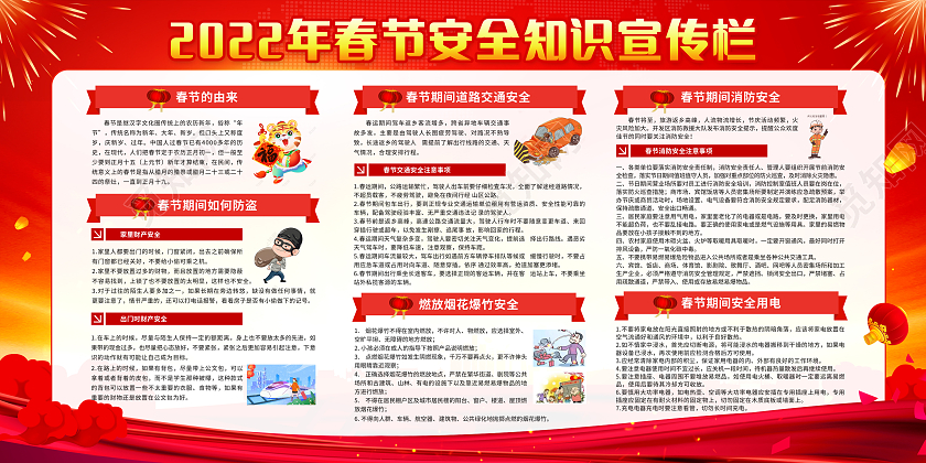 红色简约2022年春节安全知识宣传栏春节宣传栏