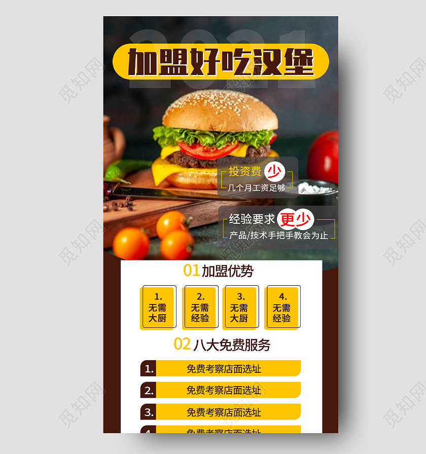 棕色大气加盟汉堡美食活动UI手机长图餐饮招商手机长图