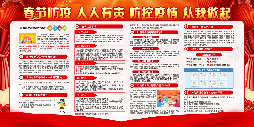 红色简约2022春节疫情防控宣传栏春节宣传栏
