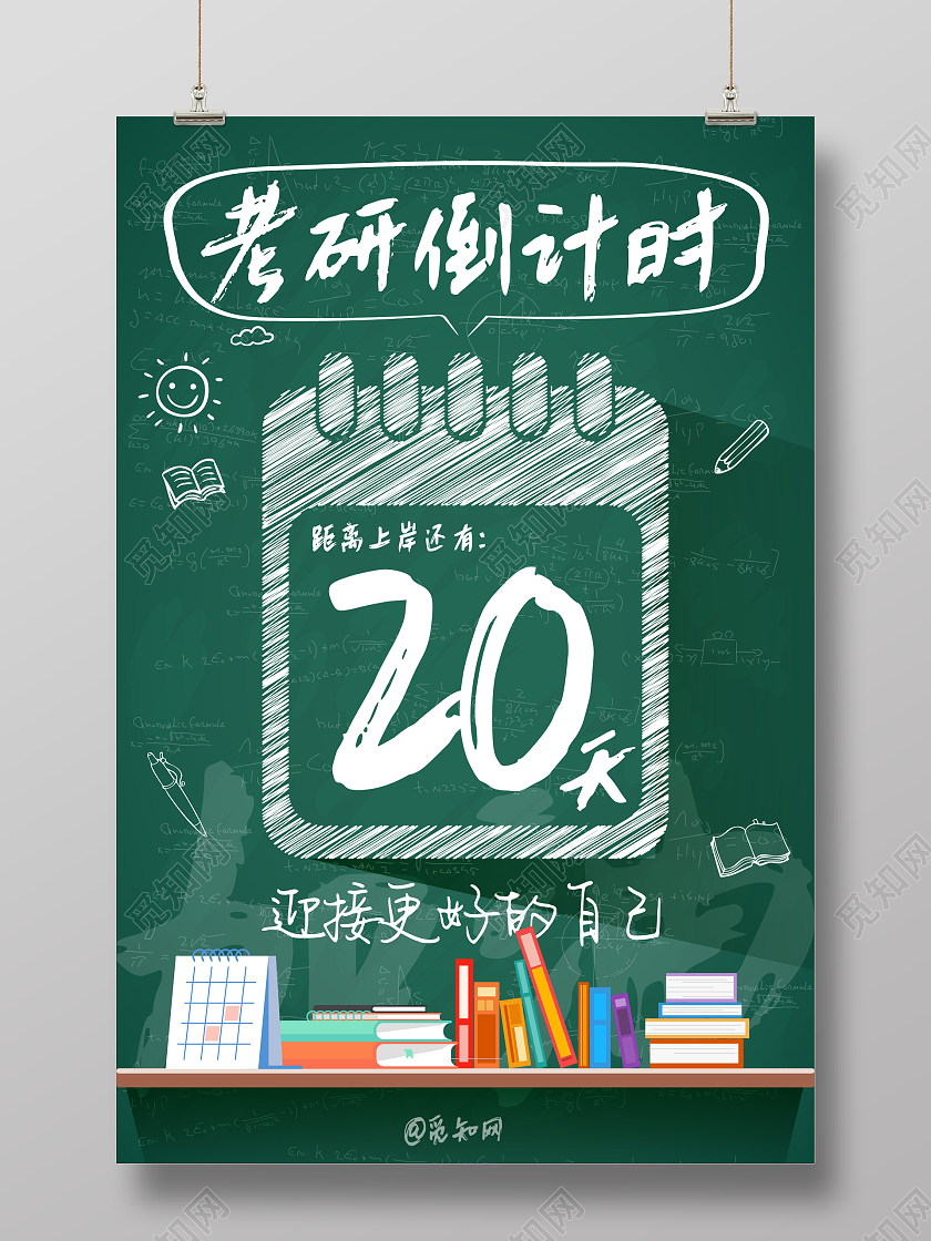 绿白色卡通2022考研倒计时考研加油宣传海报