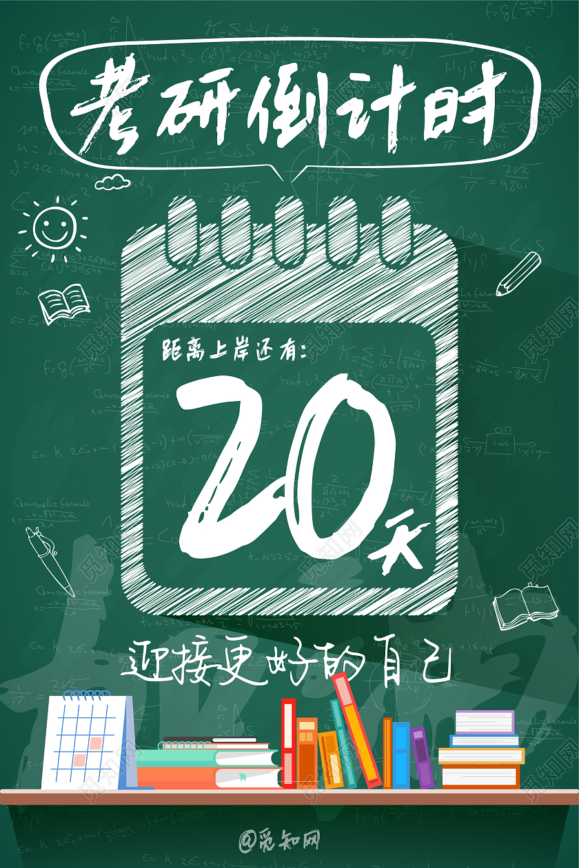 绿白色卡通2022考研倒计时考研加油宣传海报