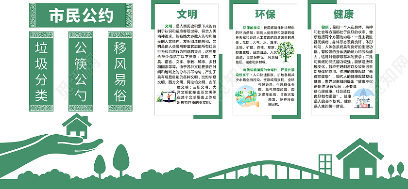 蓝色清新简约市民公约文化墙市民文明公约市民公约展板