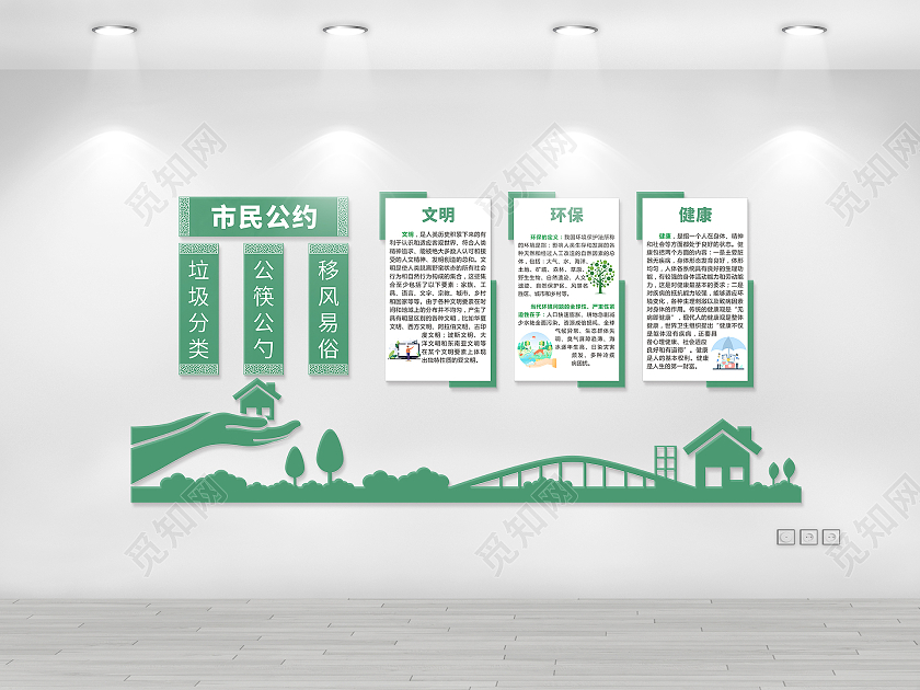 蓝色清新简约市民公约文化墙市民文明公约市民公约展板
