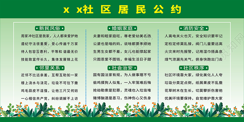 绿色清新简约社区居民公约展板居民公约