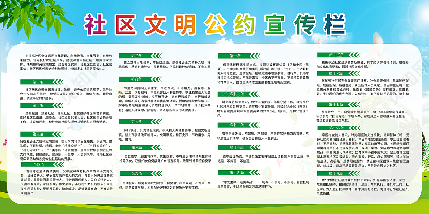 绿色清新简约社区居民公约展板社区公约