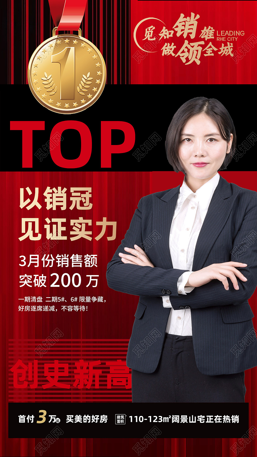 红色简约以销冠见证实力销售冠军手机海报销售冠军海报