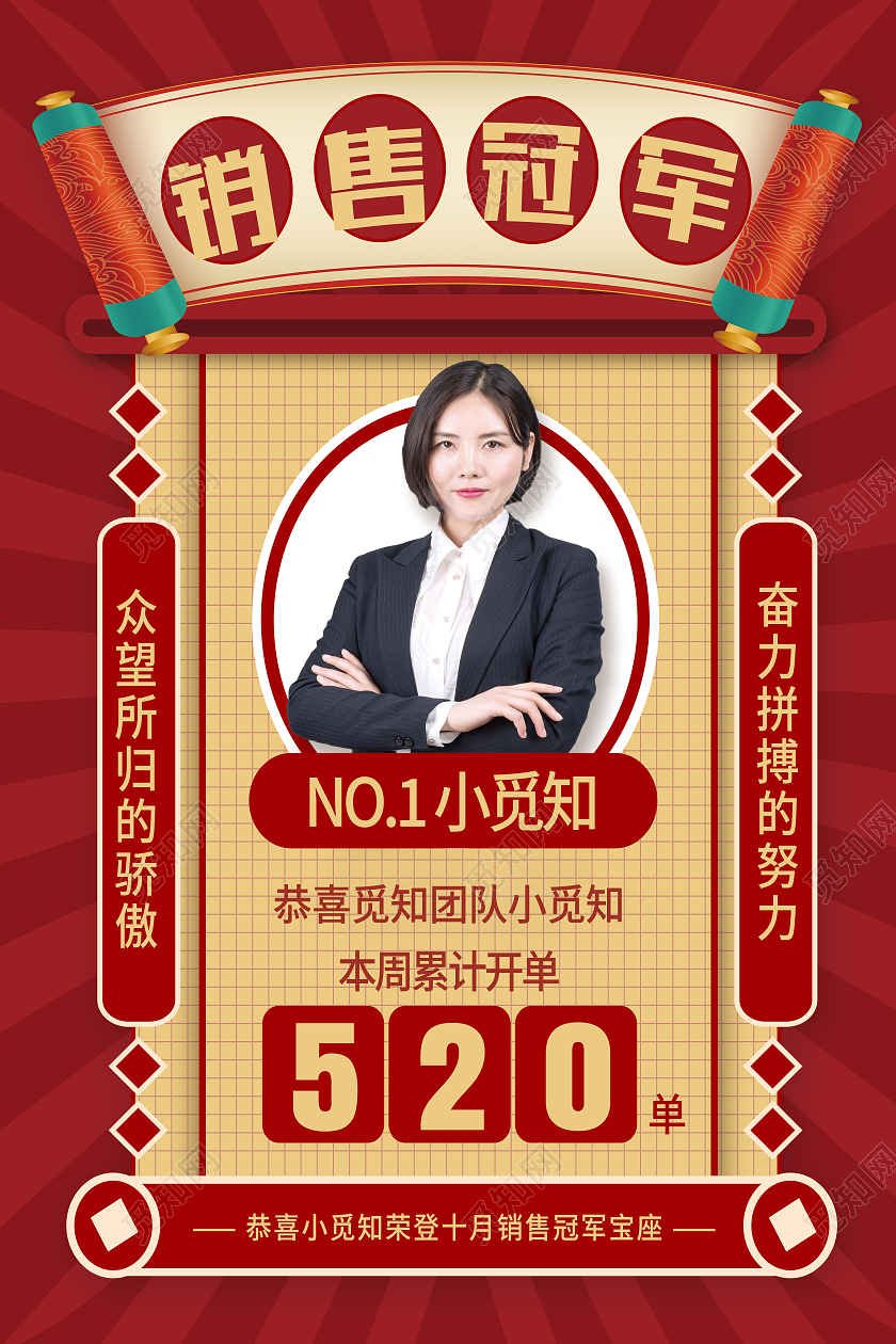 红色简约销售冠军销冠销售冠军海报