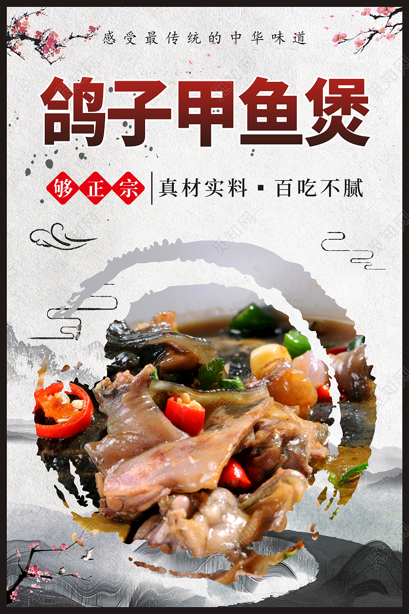 国风简约甲鱼海报鸽子甲鱼煲甲鱼展板