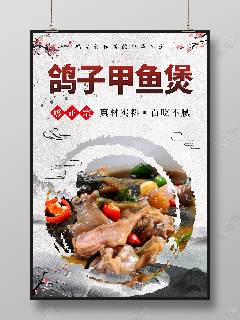 国风简约甲鱼海报鸽子甲鱼煲甲鱼展板