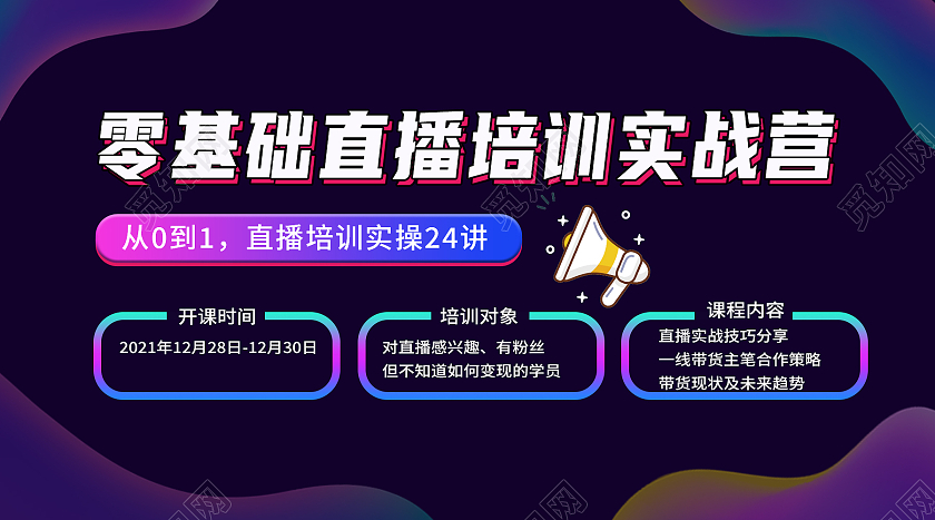 紫色简约零基础直播培训实战营直播培训视频封面直播培训海报