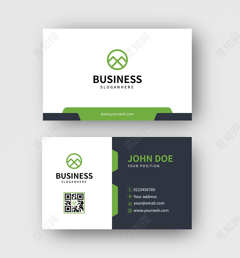 绿色几何图形外贸商务横板名片外贸名片