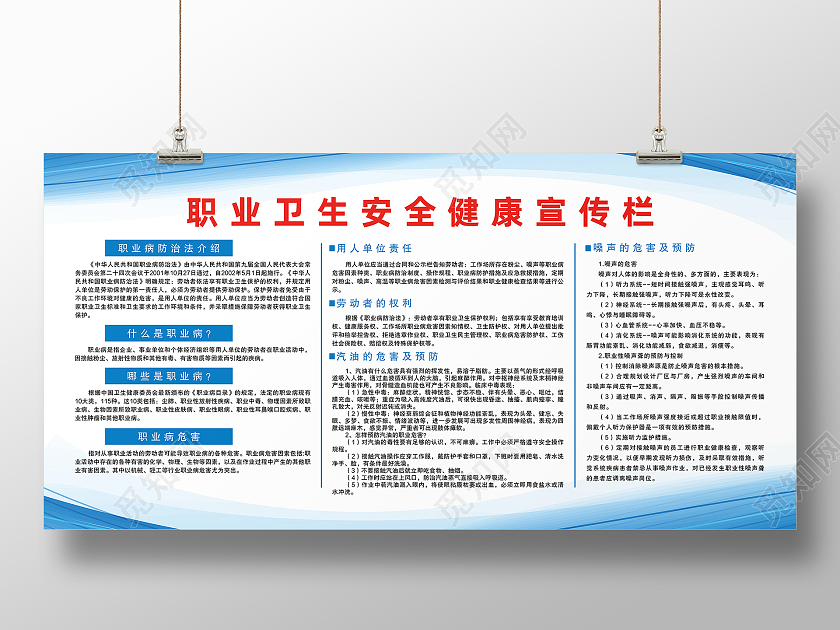 蓝色简约职业卫生安全健康宣传栏职业健康展板