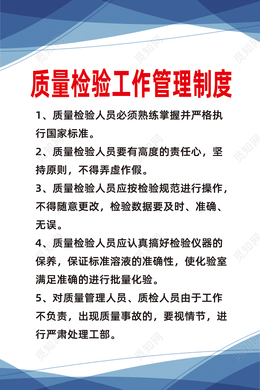 蓝色简约质量检验工作管理制度工厂制度海报