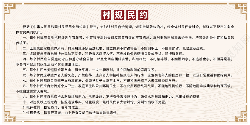 黄色中国风村规民约村民公约展板