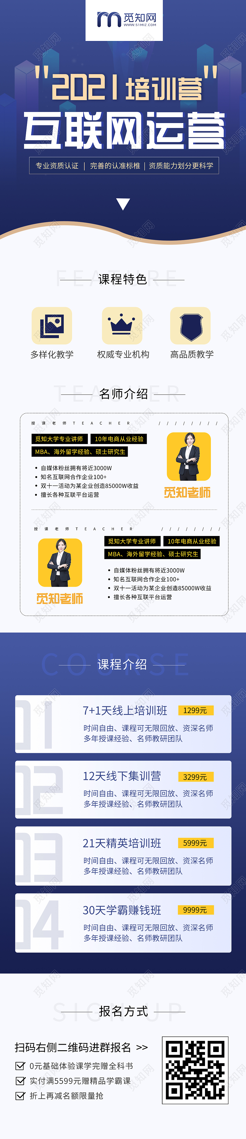 蓝色简约互联网运营培训营UI手机长图技能培训宣传单