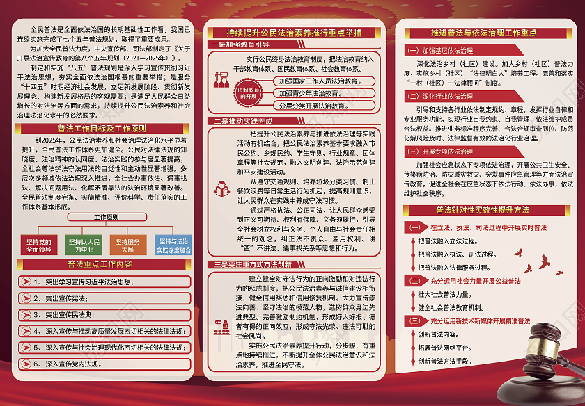 红色光效大气八五普法宣传三折页八五普法折页