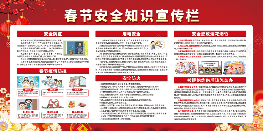 红色卡通春节安全知识宣传栏春节宣传栏
