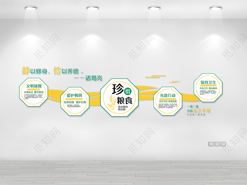 黄色和绿色简约风珍惜粮食餐厅文化墙设计街舞比赛