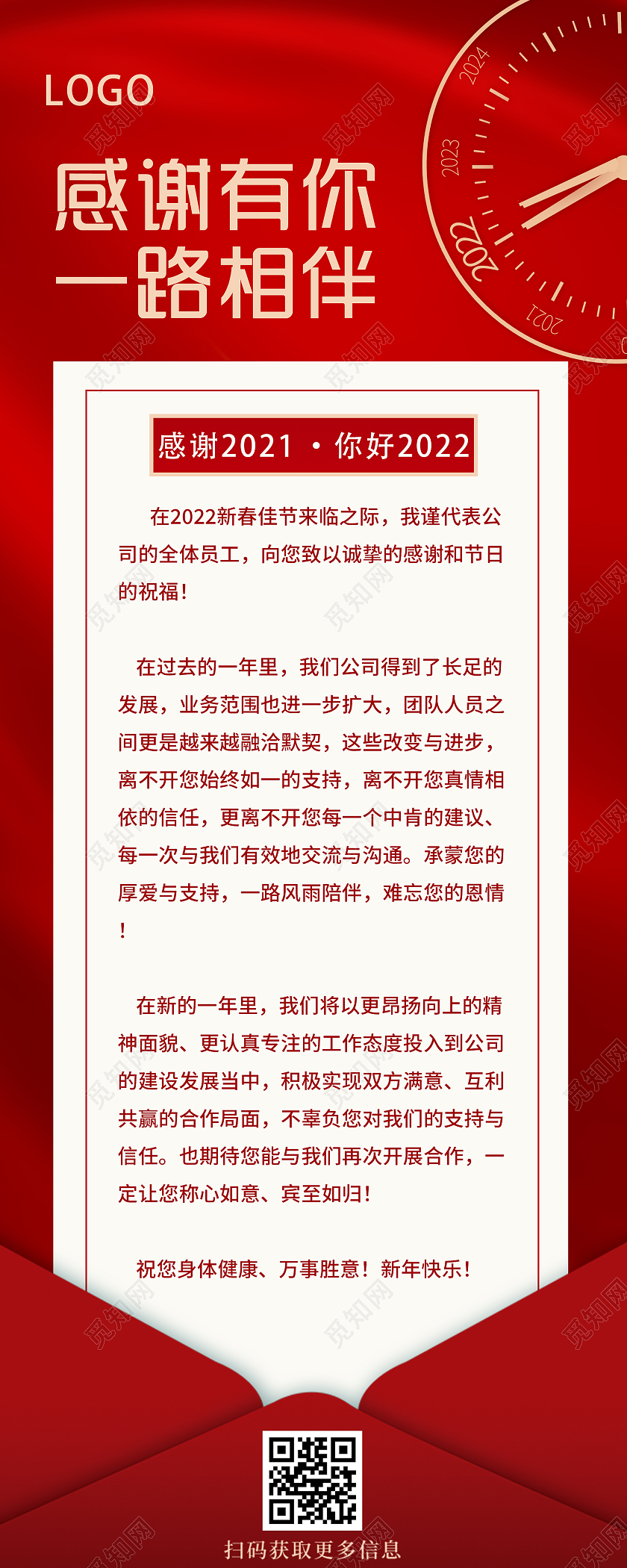 红色简约感谢有你一路相伴UI手机长图