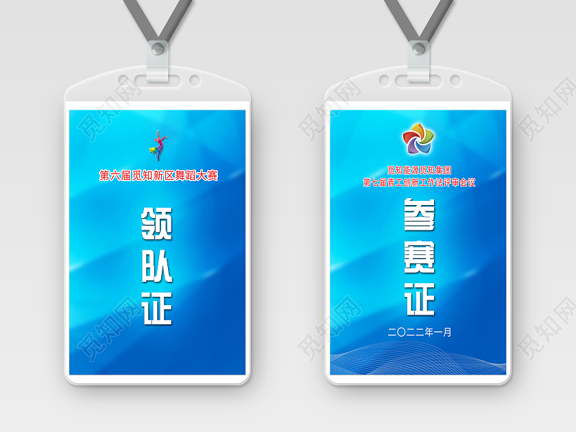 蓝色简约评审会议参赛证领队证工作证