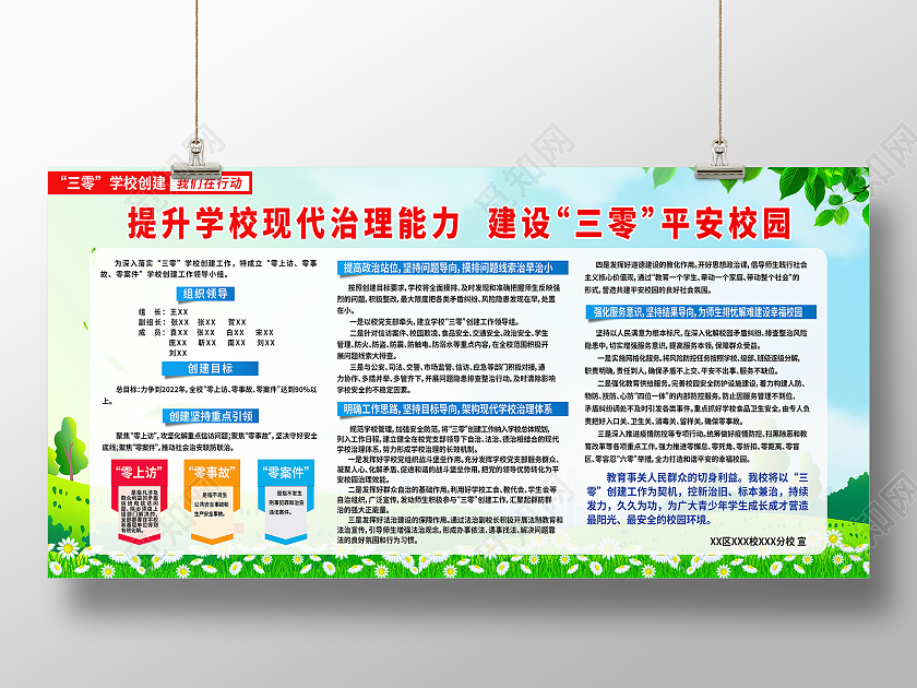 提升学校现代治理能力建设三零平安校园展板设计三零创建