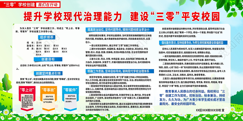 提升学校现代治理能力建设三零平安校园展板设计三零创建